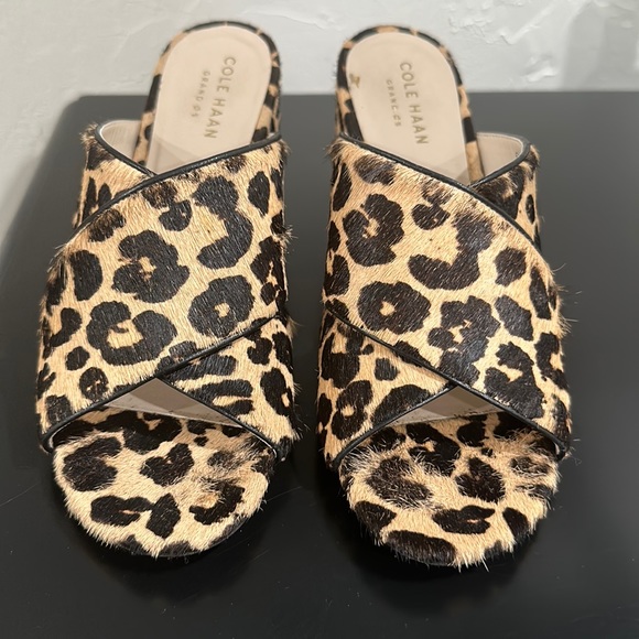 NWOT Cole Haan Leopard Fur Heeled Sandals - Picture 2 of 7